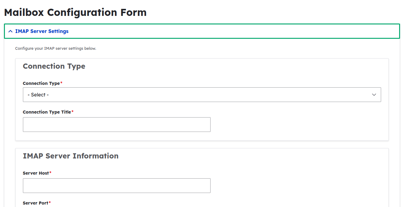 IMAP Form Configuration